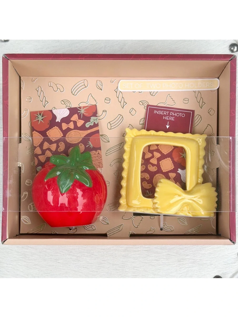 Mellow & Mod Italian Foodie Photo Holders Tomato & Pasta Picture Frame Gift Set